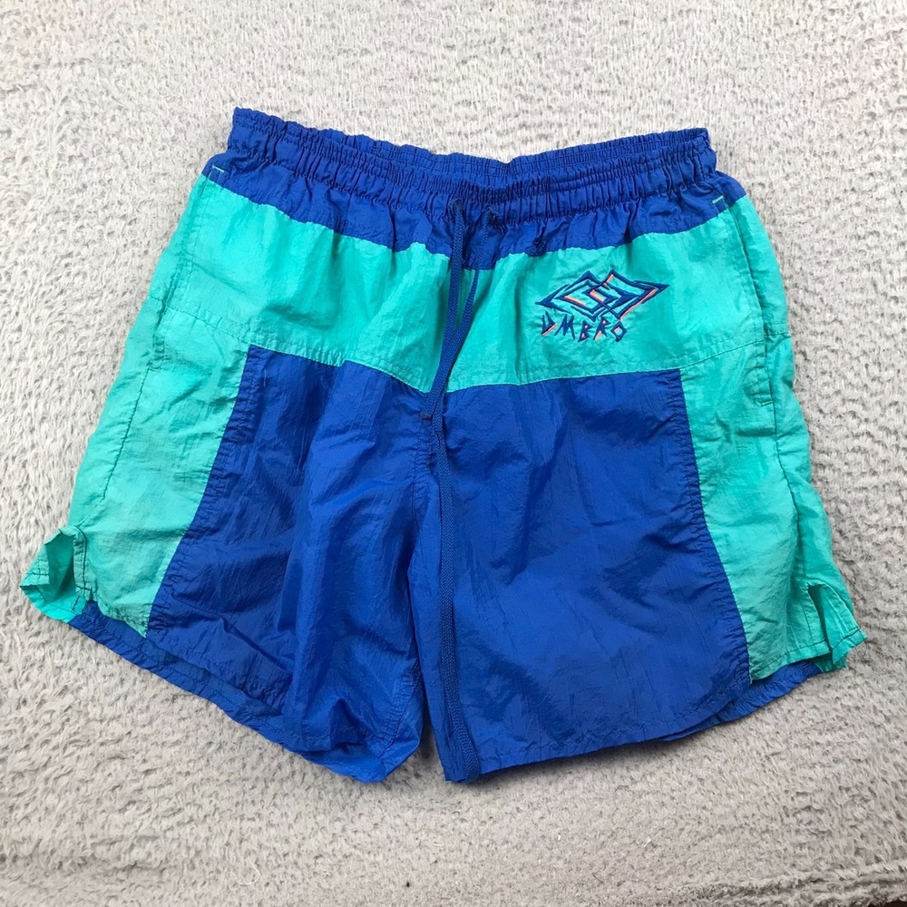 Vintage 90s Umbro Shorts Adult M Blue Colorblock 7" Soccer Beach Made In USA
